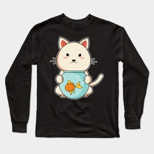 Cat & Fish in Glass Long Sleeve T-Shirt